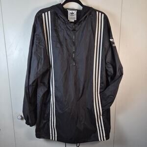 Vintage 80's ADIDAS Trefoil 3 Stripes Long Windbreaker Jacket Black Size Mens M
